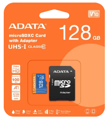 تصویر  کارت حافظه ای دیتا مدل ADATA MICRO SDXC UHS-I V10 R100W25+ADP ظرفیت 128 گیگابایت