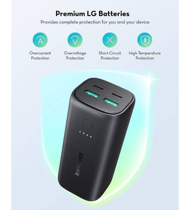 تصویر  پاوربانک راوپاور مدل RPPB208 50W ظرفیت 20000 میلی آمپر ساعت