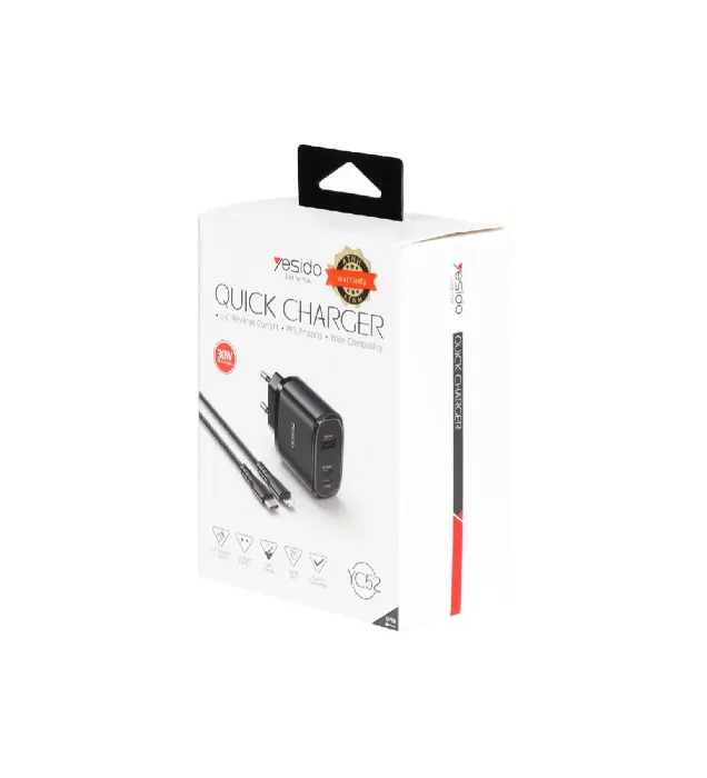 تصویر  شارژر دیواری یسیدو 30 وات مدل YC52 با کابل شارژ آیفون (سه پورت)