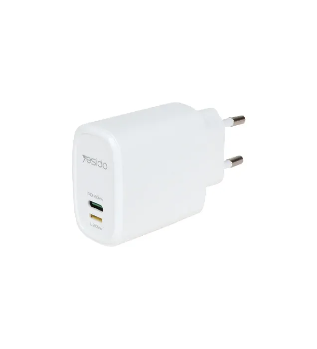 تصویر  شارژر دیواری یسیدو 20 وات مدل YC44 با کابل شارژ آیفون (دو پورت)
