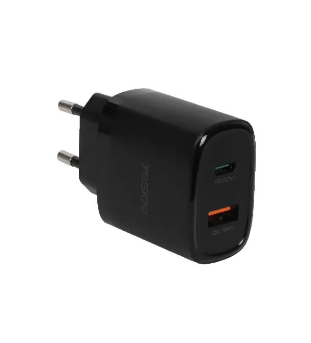 تصویر  شارژر دیواری یسیدو 20 وات مدل YC47 با کابل شارژ آیفون (دو پورت)