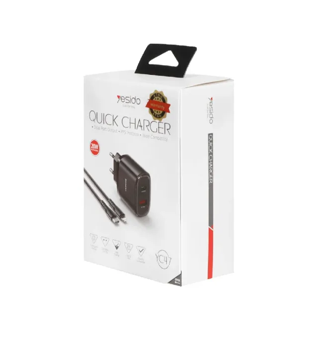 تصویر  شارژر دیواری یسیدو 20 وات مدل YC47 با کابل شارژ آیفون (دو پورت)