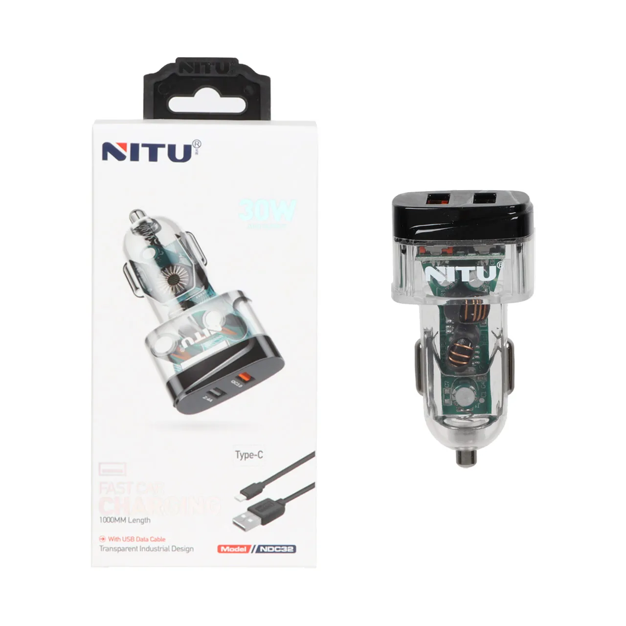 تصویر  شارژر فندکی نیتو مدل NDC32 توان 30 وات به همراه کابل Type-C