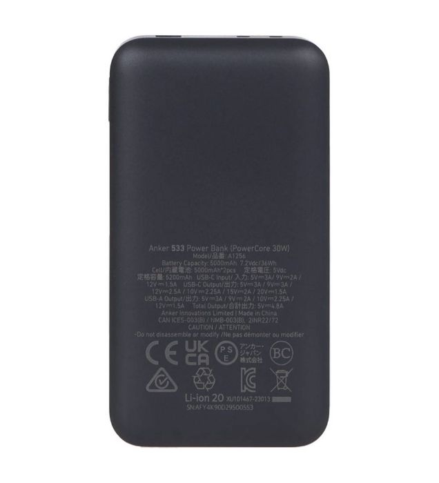 تصویر  پاوربانک انکر مدل A1256 30W ظرفیت 10000 میلی آمپر ساعت