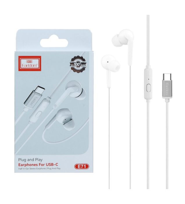 تصویر  هندزفری سیمی ارلدام مدل E71 تایپ سی