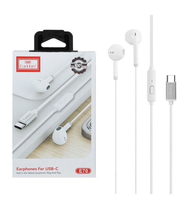 تصویر  هندزفری سیمی ارلدام مدل E70 تایپ سی