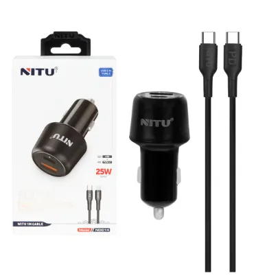 تصویر شارژر فندکی نیتو مدل NDC14 توان 25 وات با کابل تایپ سی