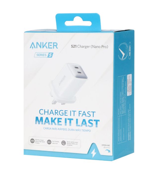 تصویر  شارژر دیواری انکر 40 وات مدل نانو پرو A2038 (دو پورت)