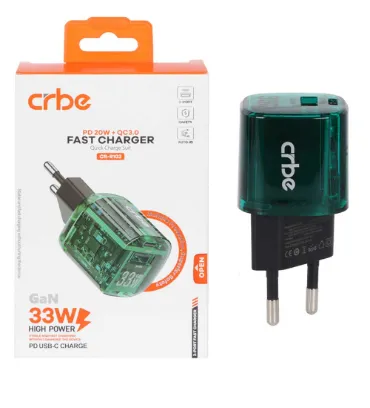 تصویر شارژر دیواری کربی 33 وات مدل CR-R102 GaN (دو پورت)