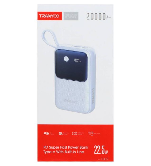 تصویر  پاوربانک ترانیو مدل T-K12 22.5W ظرفیت 20000 میلی آمپر ساعت