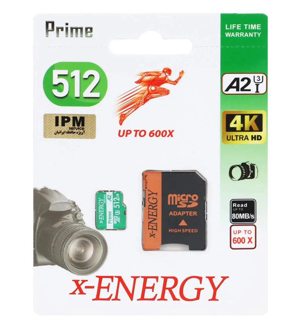 تصویر  کارت حافظه Prime microSDXC & adaptor U3 ایکس انرژی مدل ULTRA HD 600X-80MB/s  ظرفیت 512 گیگابایت Class 10