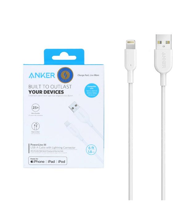 تصویر  کابل شارژ یو اس بی به لایتنینگ آیفون انکر مدل Powerline III Lightning A8813 طول 1.8 متر