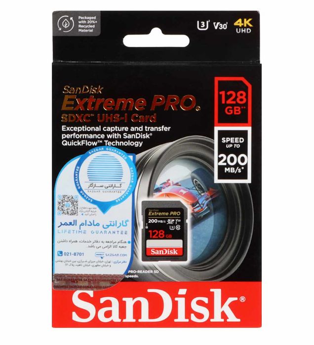 تصویر  کارت حافظه سن دیسک Extreme Pro SDXC مدل UHS-I U3 200MB/S ظرفیت 128 گیگابایت