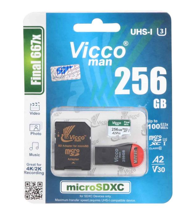 تصویر  کارت حافظه ویکومن microSDXC  مدل Final 667X ALL IN ONE کلاس 10 استاندارد UHS-I U3 سرعت 100MB/s ظرفیت 256 گیگابایت
