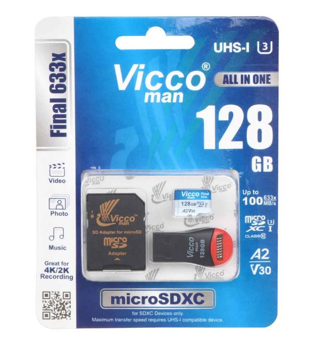 تصویر  کارت حافظه ویکومن microSDXC  مدل Final 633X ALL IN ONE کلاس 10 استاندارد UHS-I U3 سرعت 100MB/s ظرفیت 128 گیگابایت