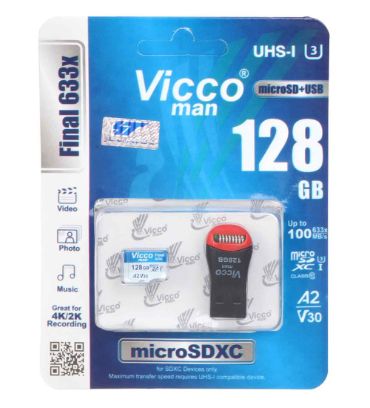 کارت حافظه microSDXC ویکومن مدل Final 633X کلاس 10 استاندارد UHS-I U3 سرعت 100MB/s ظرفیت 128 گیگابایت با USB