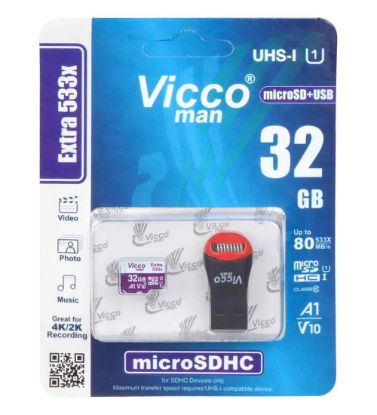 تصویر  کارت حافظه ویکومن  MicroSDXC & USB مدل Class10 Extra 533X استاندارد UHS-I U1 سرعت 80MB/s ظرفیت 32 گیگابایت