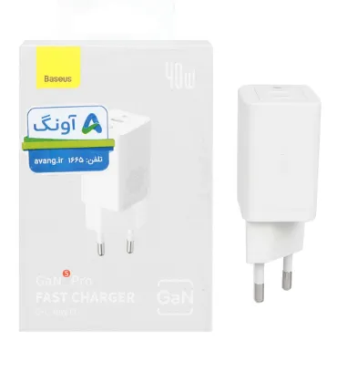 تصویر شارژر دیواری باسئوس 40 وات مدل CCGP180102 (دو پورت)