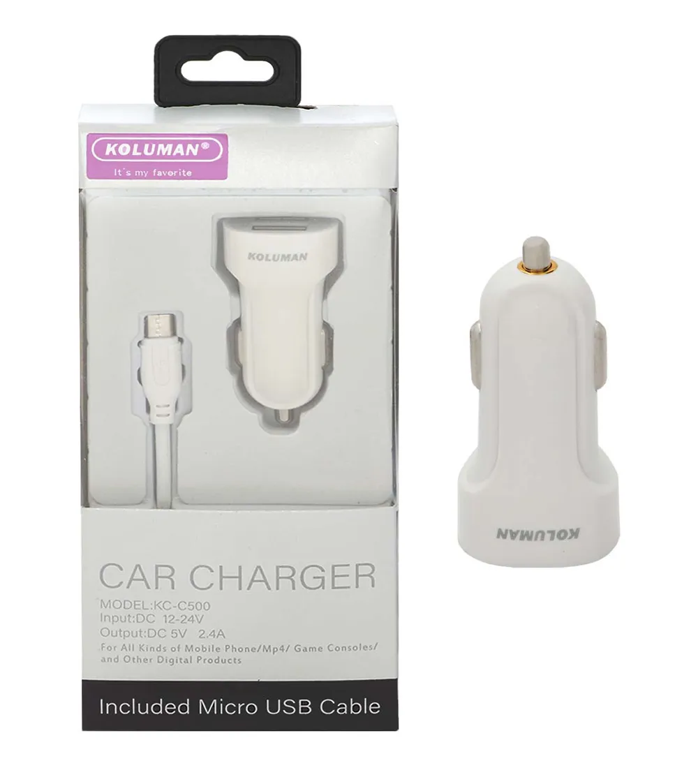 تصویر  شارژر فندکی دو پورت کلومن مدل KC-C500 به همراه کابل شارژ اندروید