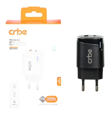 تصویر  شارژر دیواری کربی 20W فست و PD دو پورت مدل CR-R101