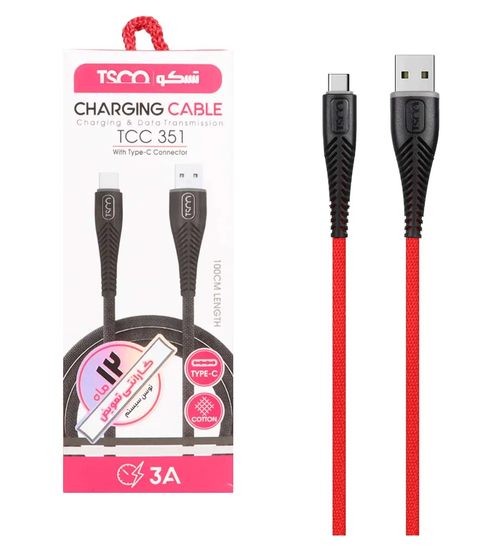 تصویر  کابل شارژ فست تایپ سی تسکو مدل TCC 351