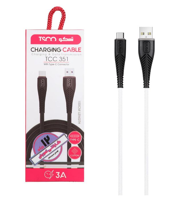 تصویر  کابل شارژ فست تایپ سی تسکو مدل TCC 351