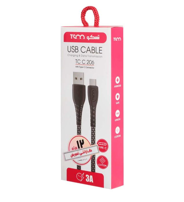 تصویر  کابل شارژ فست تایپ سی تسکو مدل TCC 206