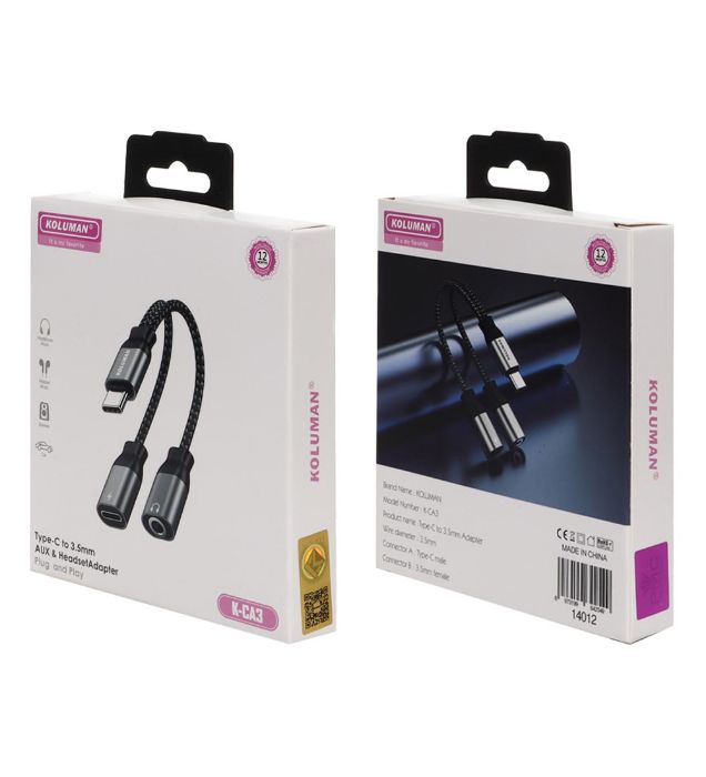 تصویر  تبدیل Type-C به AUX / Type-C کلومن مدل K-CA3 تصویر  تبدیل Type-C به AUX / Type-C کلومن مدل K-CA3