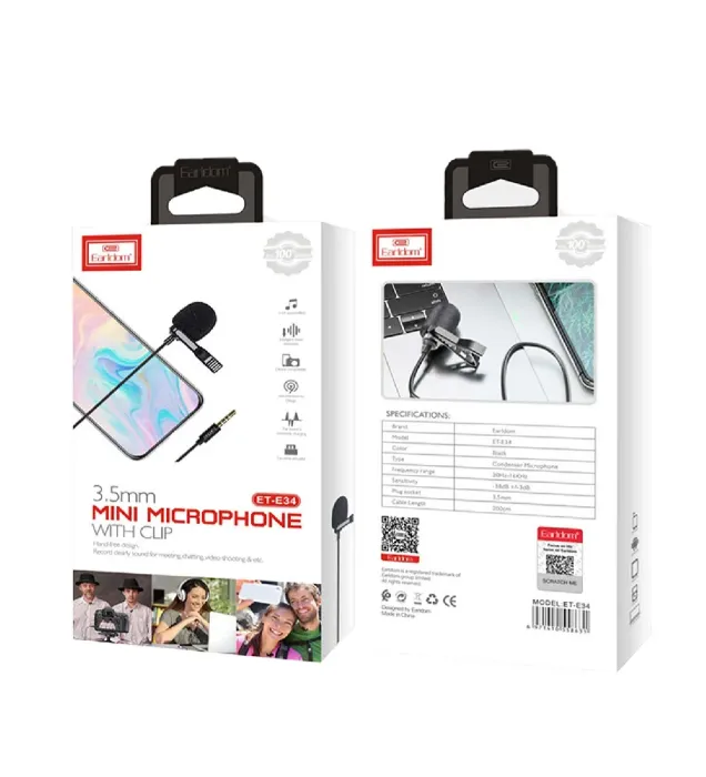 تصویر  میکروفن یقه‌ای ارلدام مدل ET-E34