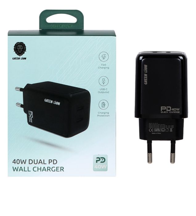 تصویر  شارژر دیواری گرین لاین 40 وات مدل GNPD40WEDWCBK (دو پورت)