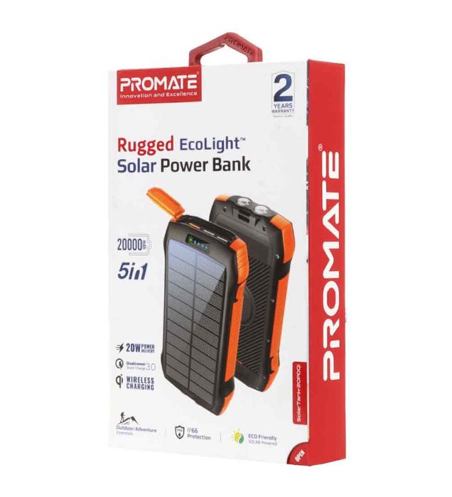 تصویر  پاوربانک خورشیدی پرومیت فست شارژ 20W مدل SolarTank-20PDQi ظرفیت 20000 میلی آمپر ساعت