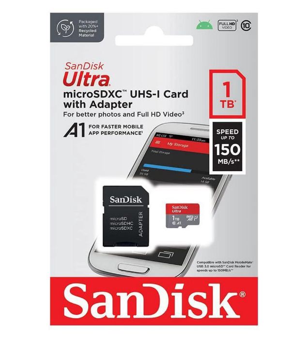 تصویر  کارت حافظه microSDXC سن دیسک مدل Ultra A1 کلاس 10 استاندارد SQUAC ظرفیت 1 ترابایت