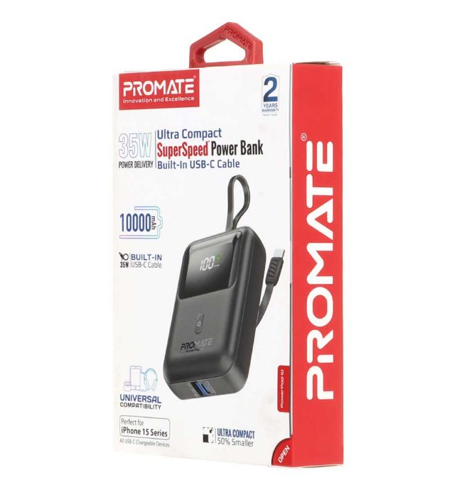 تصویر  پاوربانک پرومیت فست شارژ 35W مدل PowerPod-10 ظرفیت 10000 میلی آمپر ساعت