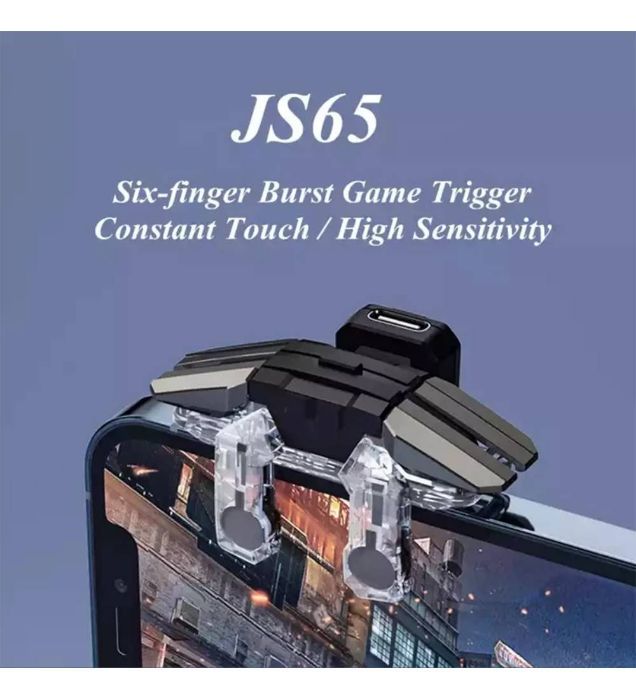 تصویر  دسته بازی موبایل لیزری 6 انگشتی کالاف دیوتی و پابجی مدل JS65