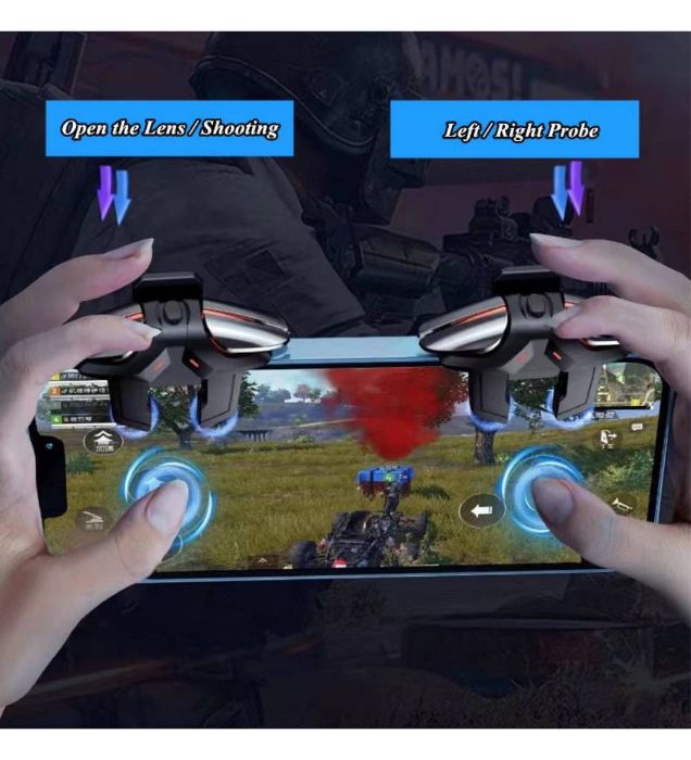 تصویر  دسته بازی موبایل لیزری 6 انگشتی کالاف دیوتی و پابجی مدل JS61