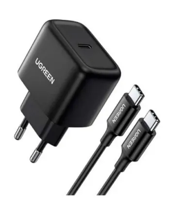 تصویر  شارژر دیواری یوگرین 25 وات مدل CD250 به همراه کابل یک متری تایپ سی به تایپ سی (دو پین)