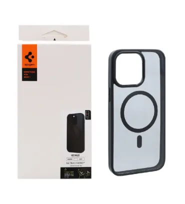 تصویر  قاب گوشی اپل iPhone 15 Pro Max اسپیگن با توری اسپیکر فلزی - مشکی