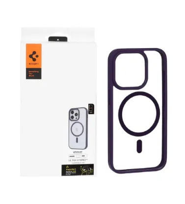 تصویر  قاب گوشی اپل iPhone 15 Pro اسپیگن با توری اسپیکر فلزی - بنفش