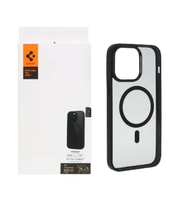 تصویر قاب گوشی اپل iPhone 14 Pro Max اسپیگن با توری اسپیکر فلزی - مشکی