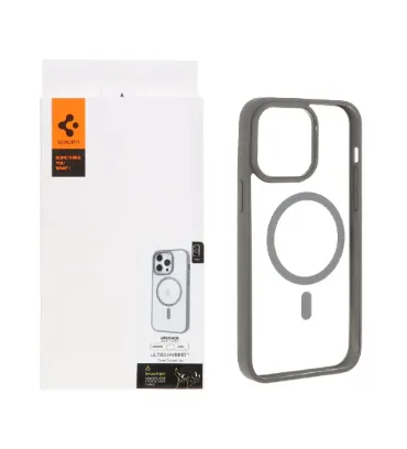 تصویر قاب گوشی اپل iPhone 14 Pro Max اسپیگن با توری اسپیکر فلزی - طوسی