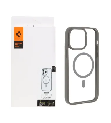 تصویر  قاب گوشی اپل iPhone 14 Pro Max اسپیگن با توری اسپیکر فلزی - طوسی