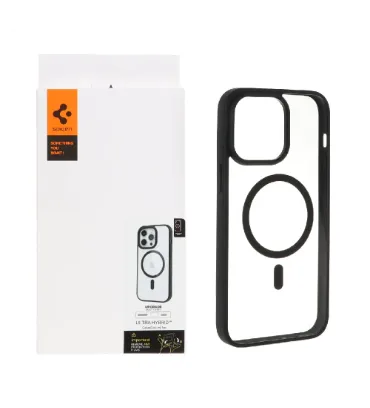 تصویر  قاب گوشی اپل iPhone 14 Pro Max اسپیگن با توری اسپیکر فلزی - شفاف مشکی