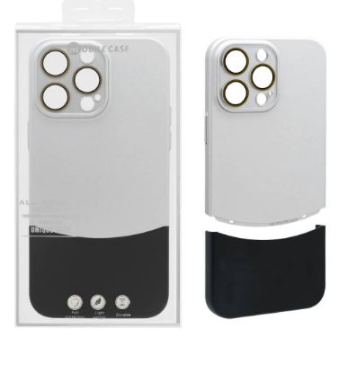 تصویر  قاب گوشی اپل iPhone 13 Pro Max مدل دو تکه محافظ لنز شیشه ای - نقره ای