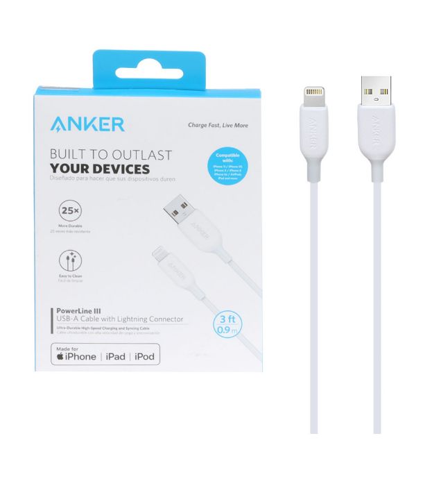 تصویر  کابل شارژ USB به Lightning انکر مدل Powerline III A8812 طول 0.9 متر