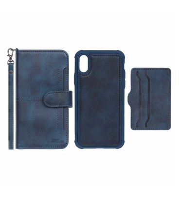 کیف موبایل مگنتی JDK با ست بند و جاکارتی اپل iPhone X / XS - سرمه ای روشن