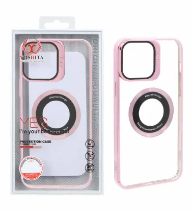 تصویر  قاب گوشی اپل iPhone 13 Pro Max مدل یوشیتا مگ سیف لنز مگنتی شفاف - صورتی