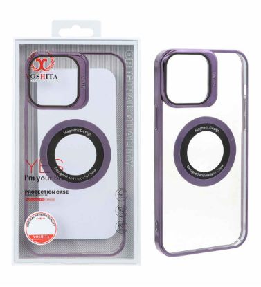 تصویر  قاب گوشی اپل iPhone 13 Pro Max مدل یوشیتا مگ سیف لنز مگنتی شفاف - بادمجانی
