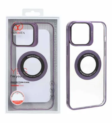 تصویر  قاب گوشی اپل iPhone 13 Pro Max مدل یوشیتا مگ سیف لنز مگنتی شفاف - بادمجانی