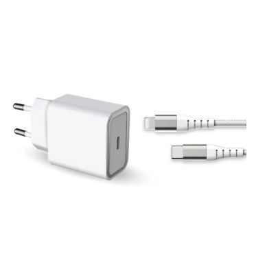 شارژر دیواری فورس 20 وات مدل FPLICS20WCBLCMFIW USB-C PD به همراه کابل 1.2 متری یو اس بی سی به لایتنینگ