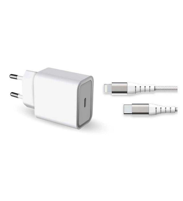 تصویر  شارژر دیواری فورس 20 وات مدل FPLICS20WCBLCMFIW USB-C PD به همراه کابل 1.2 متری یو اس بی سی به لایتنینگ